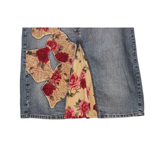 Y2K Express Denim Skirt Size 12 Patchwork Floral Corduroy Boho Festival Artsy - Picture 3 of 12